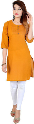 Chichi Women Embroidered, Solid Straight Kurta(Yellow)