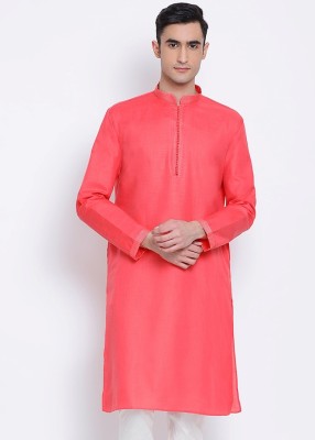 Sanwara Men Solid Straight Kurta(Pink)