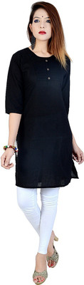 Chichi Women Embroidered, Solid Straight Kurta(Black)