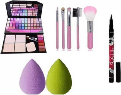 Pro Tya FASHION MAKEUP KIT 590 + 2 PCS PUFF & SPONGE+ 5 BRUSH + YANQINA EYELINEAR(Pack of 5) Flipkart