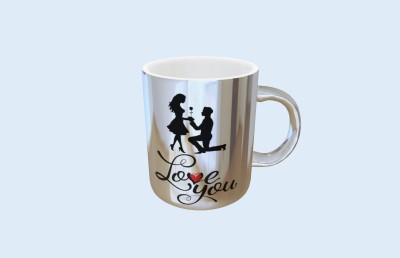 Youth Style Love You Printed Metallic Silver Color Coffee and Tea Ceramic- 11Oz Gift for Birthday Husband, Couple, Friends, Lover,Wife And Any Other beautiful MTLSILVER2 Ceramic Coffee Mug(330 ml)