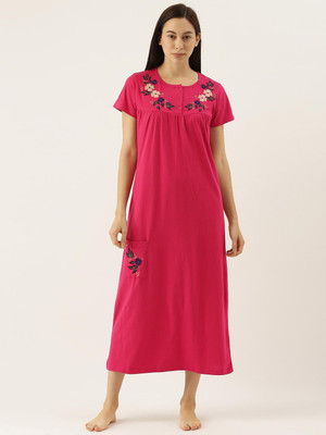 slumber jill nightdress with lace trims fuchsia | Slumber Jill Women Nightshirts(Red)
