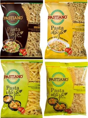 PASTIANO 4 shapes of pasta- Macaroni, Penne, Fusilli, Shells Elbow Macaroni, Macaroni, Shell, Penne, Spirali, Fusilli Pasta  (Pack of 4, 1 kg)