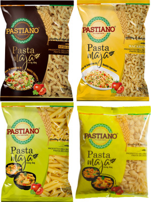 PASTIANO 4 shapes of pasta- Macaroni, Penne, Fusilli, Shells Elbow Macaroni, Macaroni, Shell, Penne, Spirali, Fusilli Pasta(Pack of 4, 1 kg)