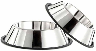 ALCAZAR ALC Set of 2 Stainless Steel Non tip Bowl with Silicon Bonded unbreakable Rubber Ring Very Small for Cats Round Stainless Steel Pet Bowl(250 ml Silver)