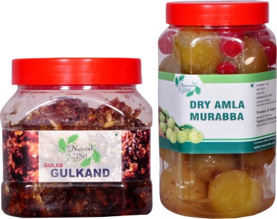 Natural Diet Combo of Natural Homemade Gulkand with Kesar & Elaichi Prepared Using Damask Rose & Rock Sugar (500 gm) You are Being Served Mothers Love & Organic Dry Amla Murabba 1Kg Mixed, Amla Gulkand(2 x 0.75 kg)