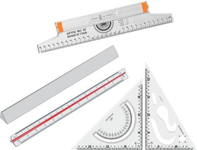Upyukat 1 PC Plastic Roll N Draw Ruler (30cm), 1 PC Set Square 250mm x 300mm (10&quot; x 12&quot;) and 1PC Triangle Scale Ruler 30 cm/12-inch - Scale/ Ruler Very Useful to Architect, Engineering Students, Other students, Office Employee (Set of 3) Ruler  (Set of 3, White)