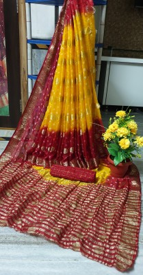 Stylish Sarees Printed Bandhani Jacquard, Art Silk Saree(Multicolor)