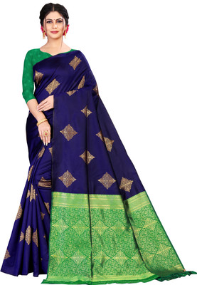 Adirotz Woven Banarasi Jacquard Saree(Dark Blue)