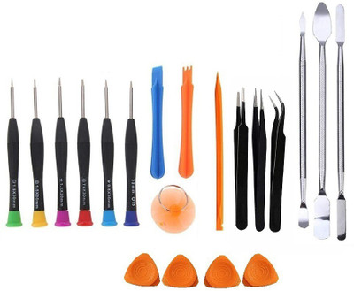 wroughton 9 in 1 Professional Screwdriver Set Mobile Repairing and Opening Tool Kit For iPhone 6/6S/iPhone 7/7S for All Mobiles With 1 Orange Stick Spudger, 4 Mobile Openers, 3 Pcs Steel Openers and 3 ESD Non-Magnetic Tweezers- Straight, Flat & Curved Precision Screwdriver Set(Pack of 20)