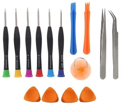 wroughton 9 in 1 Professional Screwdriver Set Mobile Repairing and Opening Tool Kit For iPhone 6/6S/iPhone 7/7S for All Mobiles With 4 Mobile Openers and 2 Stainless Steel Non-Magnetic Tweezers- Straight & Curved Precision Screwdriver Set(Pack of 15)