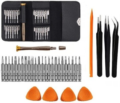 wroughton 25 in 1 Precision Screwdriver Set Multi Pocket Repair Tool Kit for Mobiles|Laptops|Electronics|Gadgets With 1 Orange Stick Spudger, 4 Mobile Openers and 3 ESD Non-Magnetic Tweezers- Straight, Flat & Curved Precision Screwdriver Set(Pack of 33)