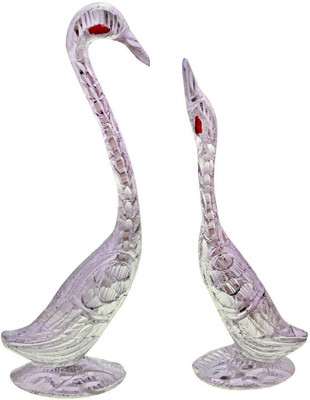 CRAFTOHOLICS Swan Pair / Kissing Duck Decorative Showpiece  -  18 cm(Aluminium, White)