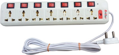 Brillar 7 Socket Extension Cord With Individual Switches FUSE Led Indicator 7  Socket Extension Boards(White)