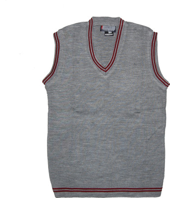Rajindras Solid, Self Design V Neck Casual Boys & Girls Grey, Maroon Sweater