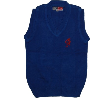 Rajindras Solid, Self Design V Neck Casual Boys & Girls Blue Sweater