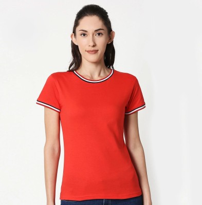 BEWAKOOF Colorblock Women Round Neck Red T-Shirt