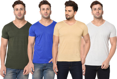 Adorbs Solid Men V Neck Multicolor T-Shirt