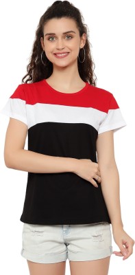 Bi Fashion Colorblock Women Round Neck Red T-Shirt