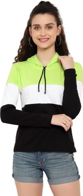 BARBARIQ Colorblock Women Hooded Neck Reversible Light Green T-Shirt