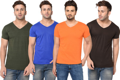Jangoboy Solid Men V Neck Multicolor T-Shirt