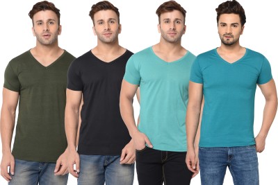 Jaskart Solid Men V Neck Light Blue, Dark Green, Black T-Shirt