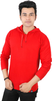 DONOCRAZY Solid Men Hooded Neck Red T-Shirt