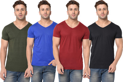 Adorbs Solid Men V Neck Multicolor T-Shirt