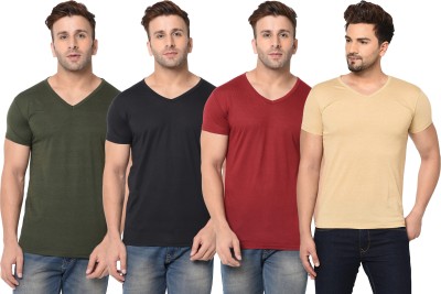 Jaskart Solid Men V Neck Multicolor T-Shirt