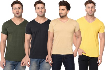 Unite Wear Solid Men V Neck Multicolor T-Shirt