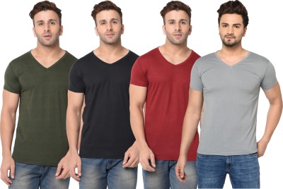 Tivy Solid Men V Neck Multicolor T-Shirt