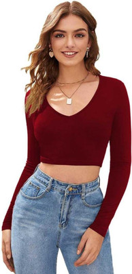 Maheshvi Casual Full Sleeve Solid Women Maroon Top