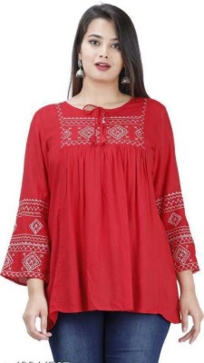 kumar creation Party 3/4 Sleeve Embroidered Women Red Top