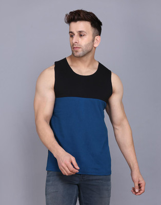 Cryptic Colorblock Men Round Neck Blue, Black T-Shirt