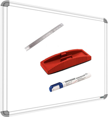 SRIRATNA Non Magnetic 1 Glossy 2 X 2 feet Glossy White Board, One Side White Board Marker and Reverse Side Green Chalk Board Surface Whiteboard with 1 Marker, 1 Scale 30cm And 1 Duster, Whiteboards and Duster Combos(Set of: 4, White, Red)