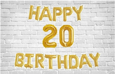 Jolly Party Solid Happy Birthday (Golden) with Numeric no. 20 Balloon(Gold, Pack of 14)