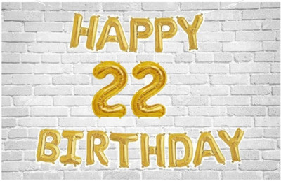 Jolly Party Solid Happy Birthday (Golden) with Numeric no. 22 Balloon(Gold, Pack of 14)