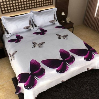 Vervique 160 TC Cotton Double Printed Flat Bedsheet(Pack of 1, White)