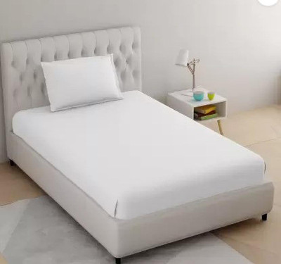 Icm 210 TC Satin Single Striped Flat Bedsheet(Pack of 7, White)