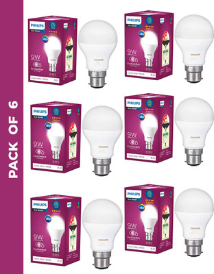 PHILIPS 9 W Basic Round B22 LED Bulb(White, Pack of 6)