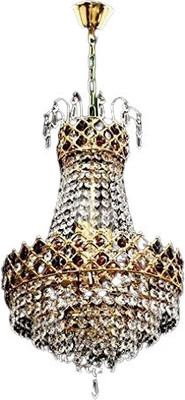 Shri Mahal Antiques LED Crystals 300mm Size Chandelier/Jhoomar Ceiling Light in Gold Finished for Home Decor in Main Hall. Chandelier Ceiling Lamp(Gold, Clear)