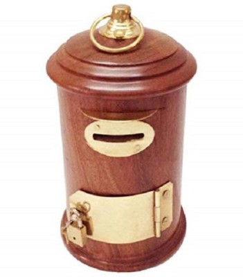 Woodykart Post Box Coin/Money/Piggy Bank Saving Box - (Gift for Kids | Boys/Girls | Made with Rosewood | Wooden Brass Inlay Work) Coin Bank(Brown)