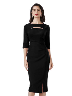 SRG Creation Women Bodycon Black Midi/Calf Length Dress