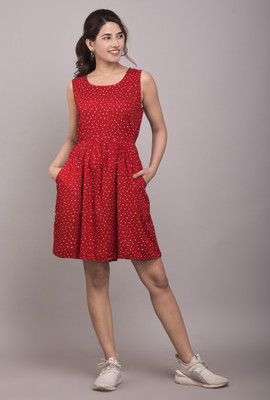 Matargashti Women Skater Maroon Mini/Short Dress