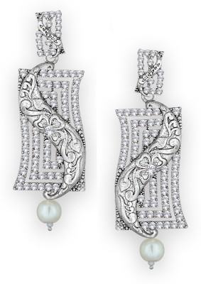 SPARGZ Designer Floral Oxidize Rhodium Plated American Diamond Daily Wear Dangle Diamond Alloy Drops & Danglers