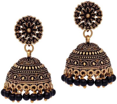 ZUKHRUF Zukhruf Oxidised Brass Metal Jhumki Earrings for women's/Girl's Beads German Silver Jhumki Earring