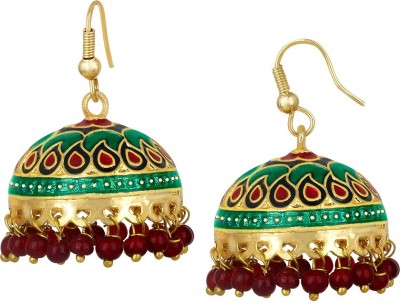SPARGZ Dome Shaped Festival Special Enamel Meenakari Worked Gold Plated Beads Fish Hook Jhumki For Women Beads Alloy Jhumki Earring