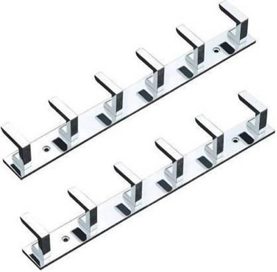 deeplax Door Hook Cloth Hanger Bathroom Wall Hooks wall Hanger keys Holder Steel Hooks Hook Rail Hooks khunti gipla 6 pin (chrome finished) (Pack of 2) Hook Rail 6(Pack of 2)