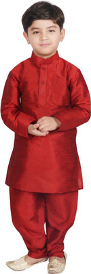 SG YUVRAJ Boys Festive & Party Kurta and Pyjama Set(Maroon Pack of 1)