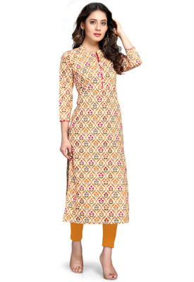 Rajnandini Women Printed Straight Kurta(Beige)